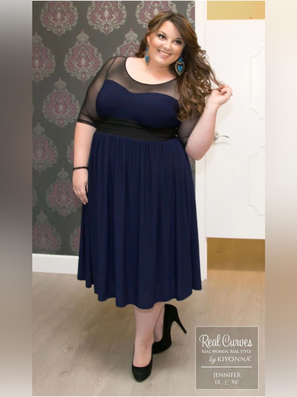 Kiyonna Twirl and Swirl Cocktail Dress in Navy Black Plus size 2X (18-20)